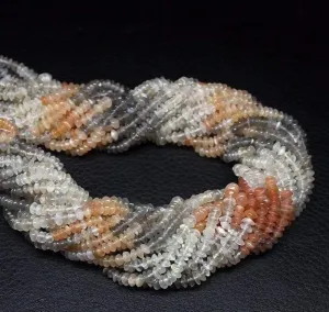 5 Strand Multi Moonstone Gemstone Smooth Saucer Disk Rondelle 4mm 14" Beads