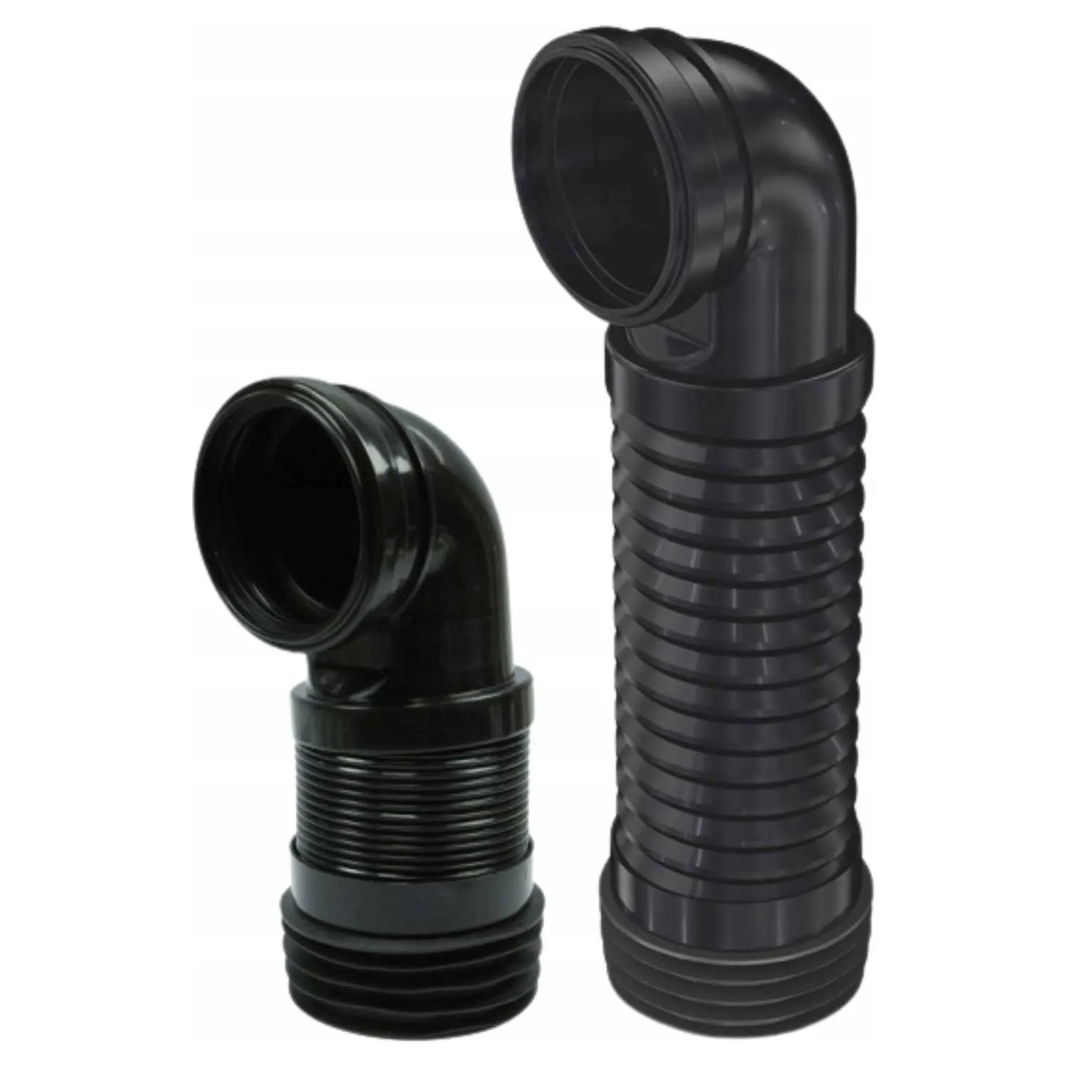 90mm Inlet x 90-110mm Outlet Toilet Flexible Pan Connector Elbow Black