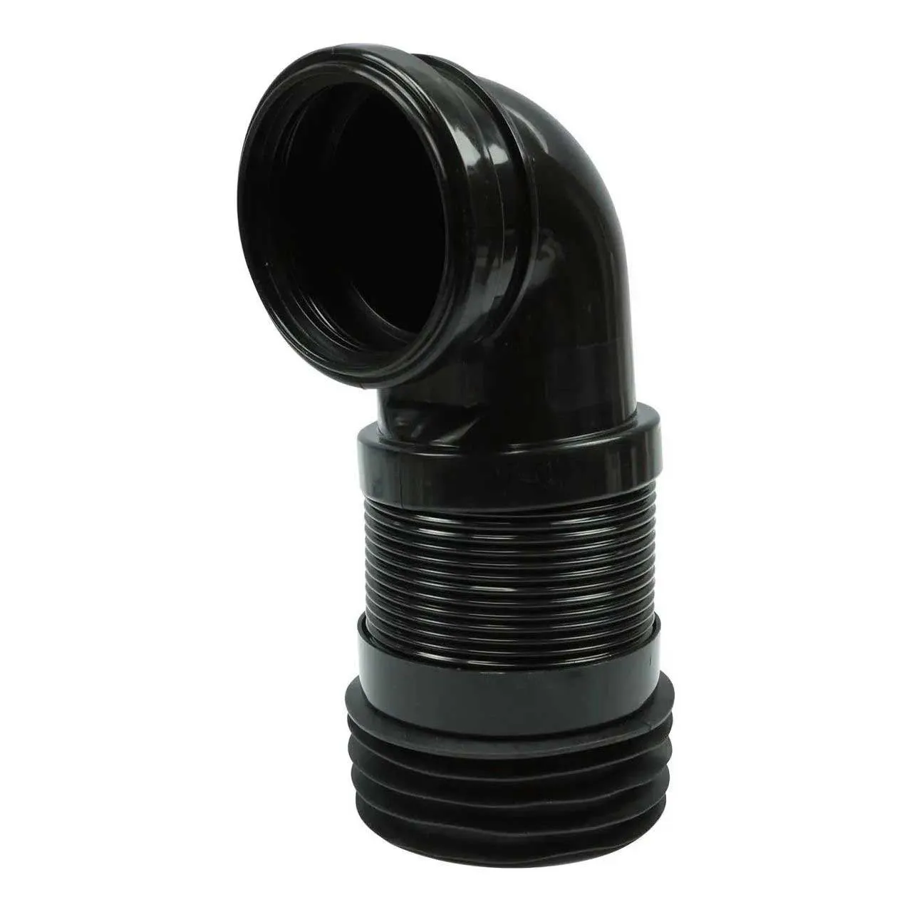 90mm Inlet x 90-110mm Outlet Toilet Flexible Pan Connector Elbow Black