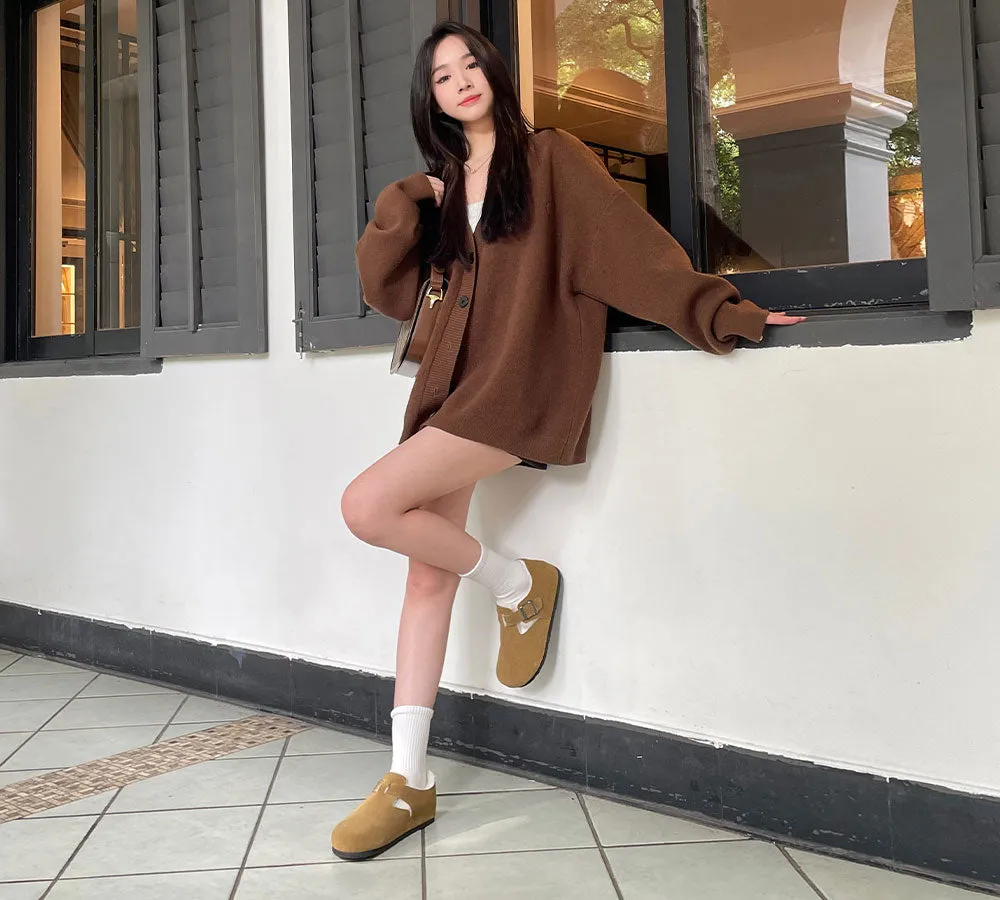 Adjustable Buckled Straps Suede Flat Clog Slippers Marla