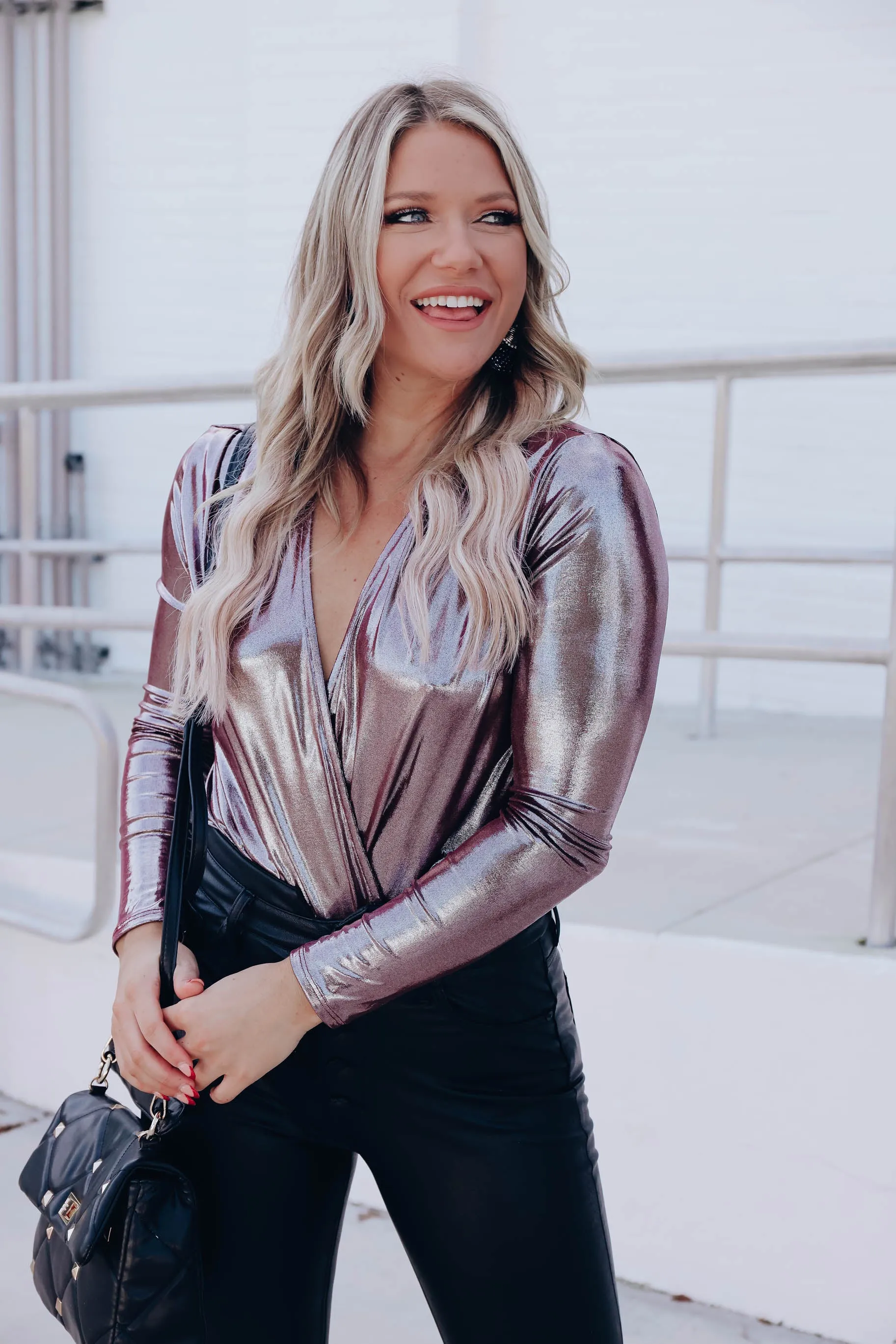 All Eyes on Me Bodysuit - Metallic Plum