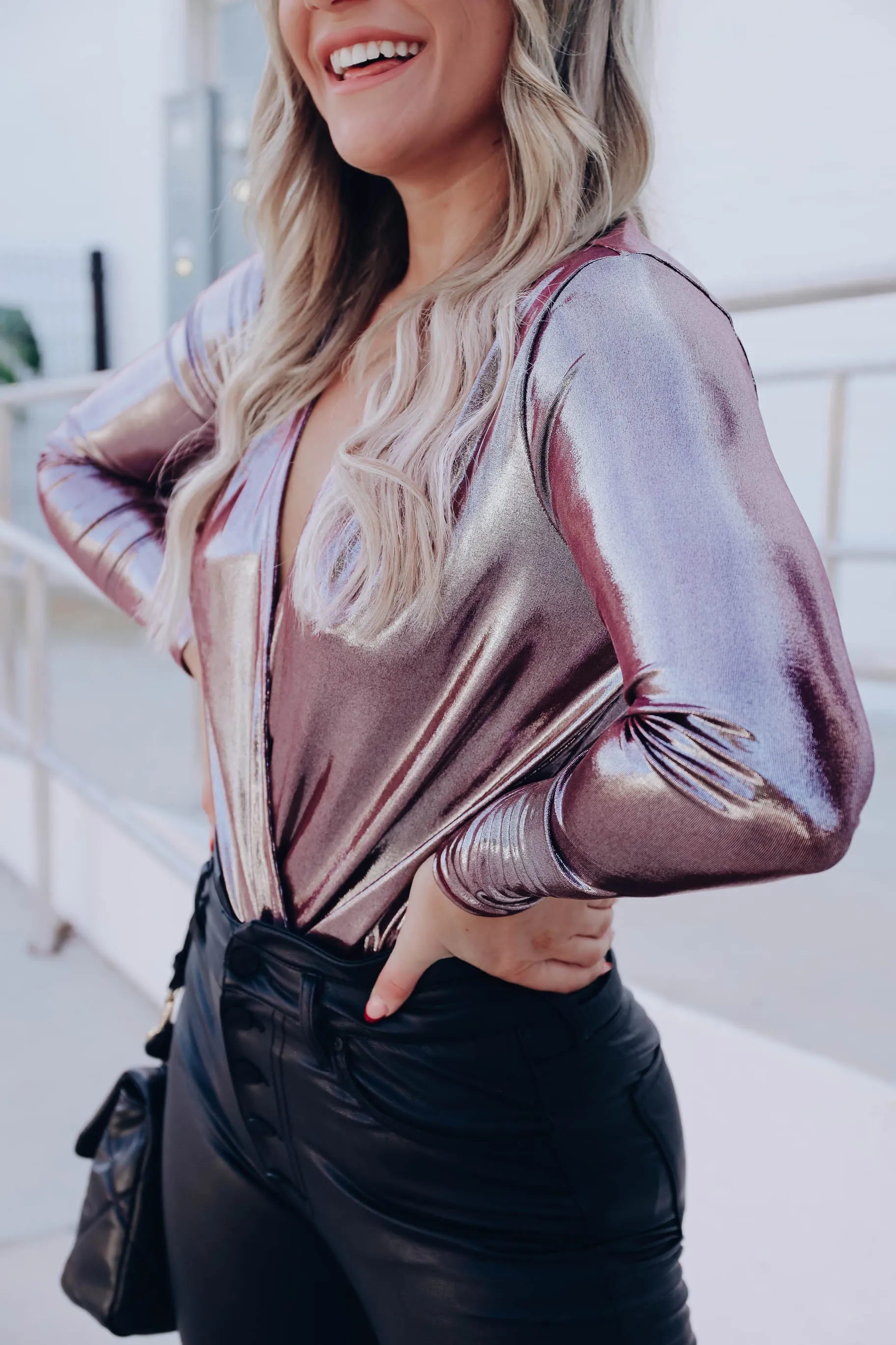 All Eyes on Me Bodysuit - Metallic Plum