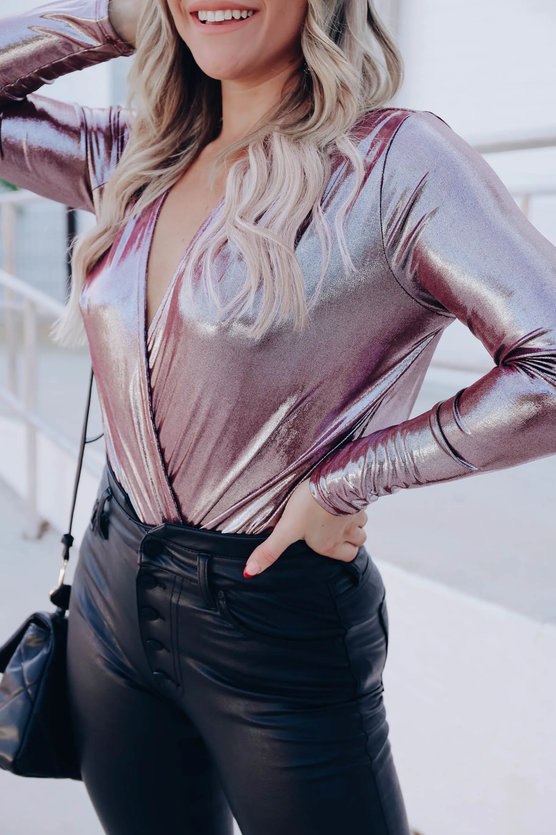 All Eyes on Me Bodysuit - Metallic Plum