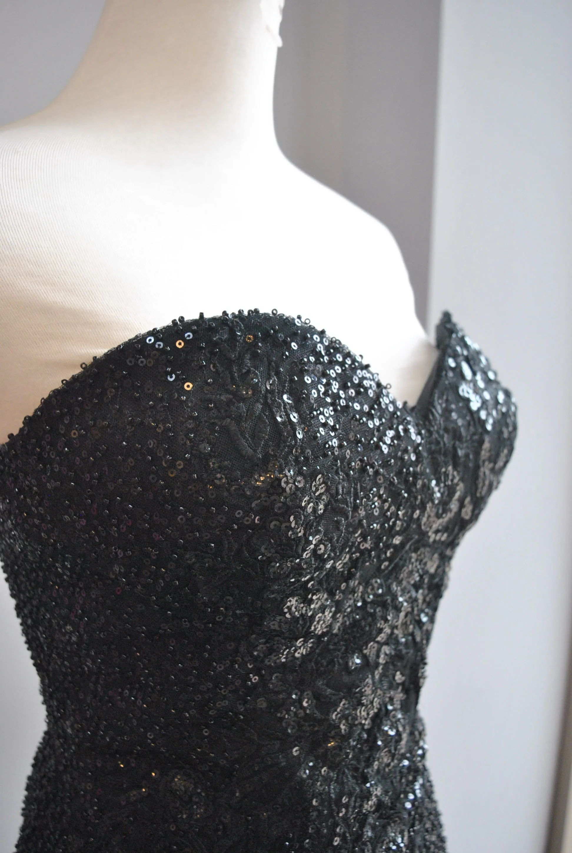 BLACK SEQUIN EVENING  ASYMMETRIC GOWN