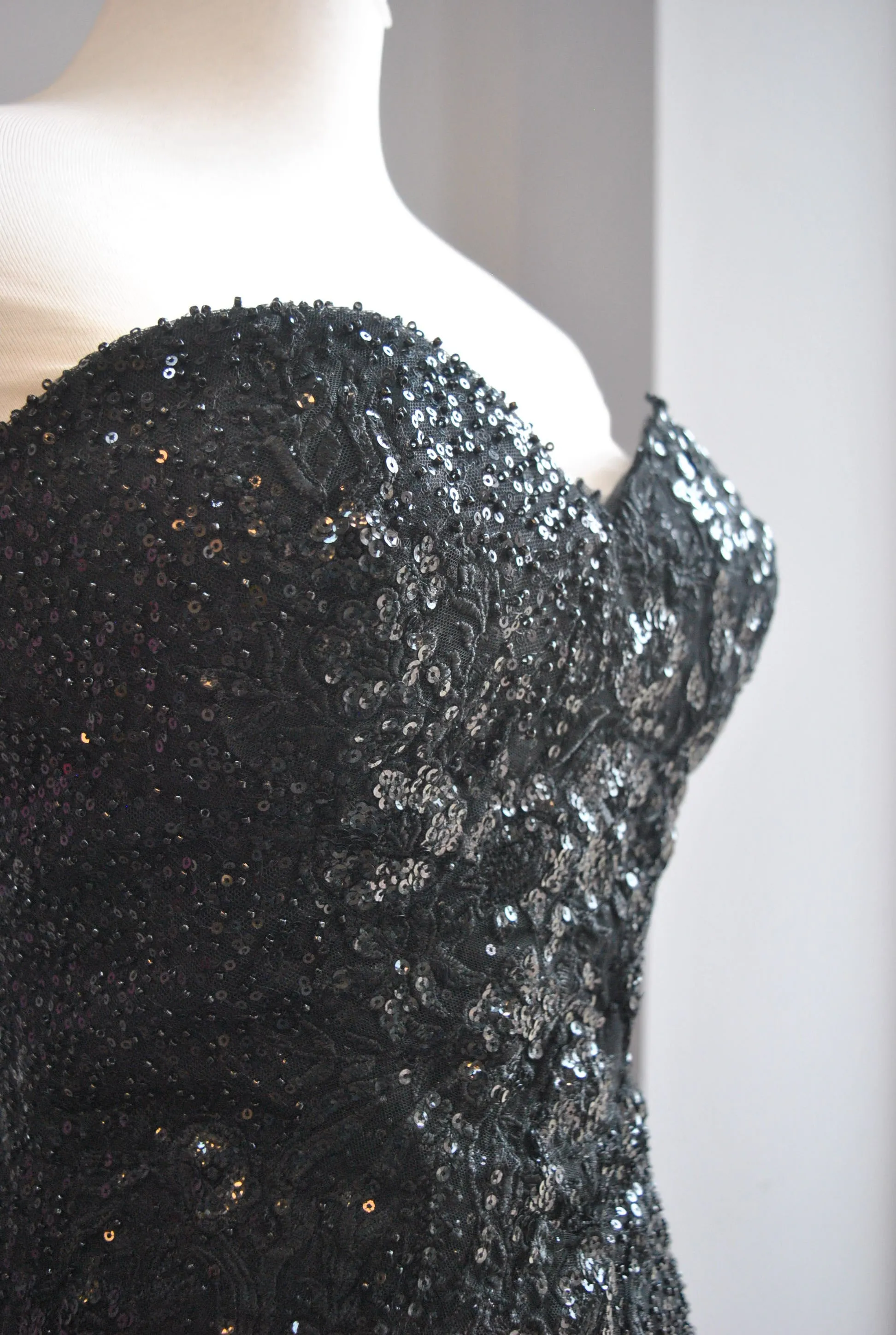 BLACK SEQUIN EVENING  ASYMMETRIC GOWN