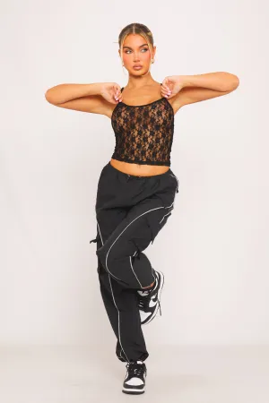 Black Sheer Lace Cami Top | Strappy Detail | Y2K Street Glam
