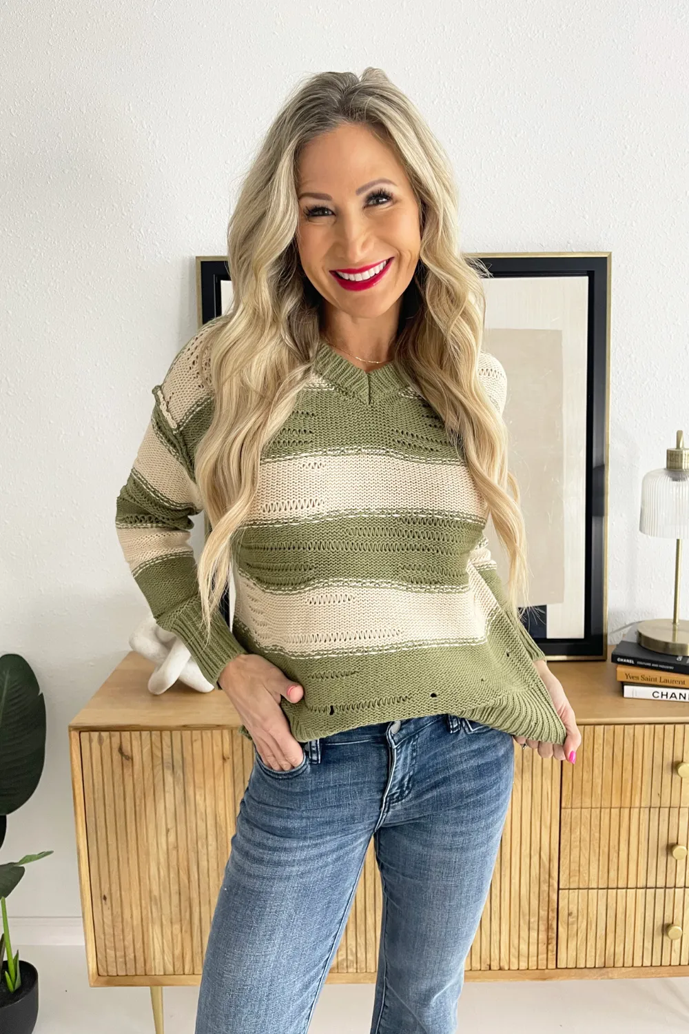 Bold Striped Distressed Sweater