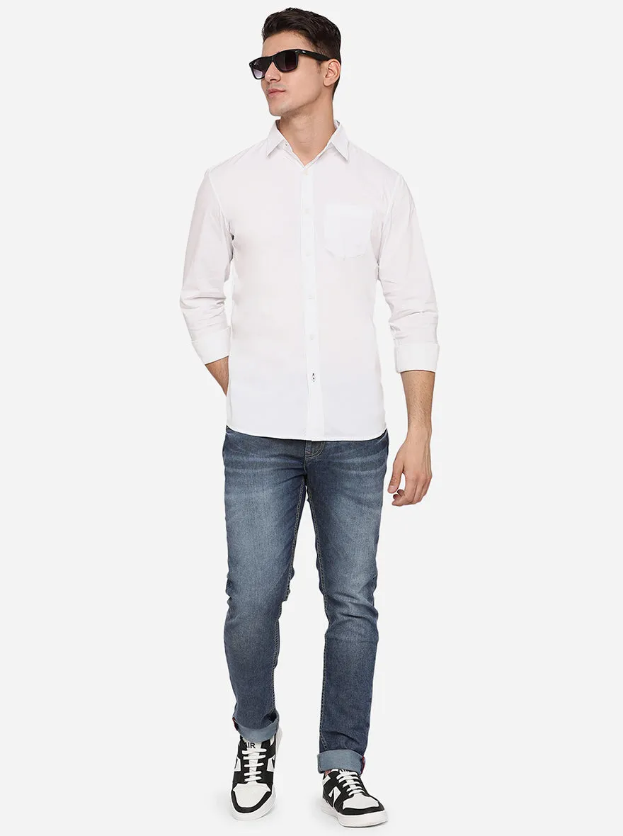 Bright White Solid Slim Fit Semi Casual Shirt | JadeBlue