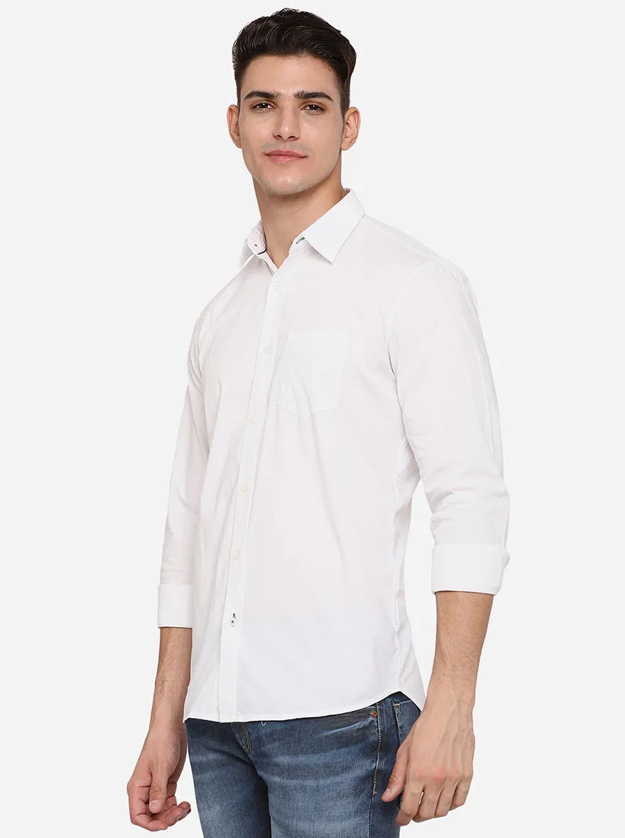 Bright White Solid Slim Fit Semi Casual Shirt | JadeBlue