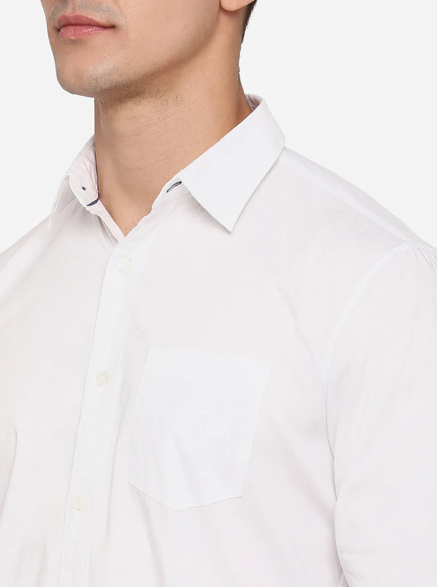 Bright White Solid Slim Fit Semi Casual Shirt | JadeBlue
