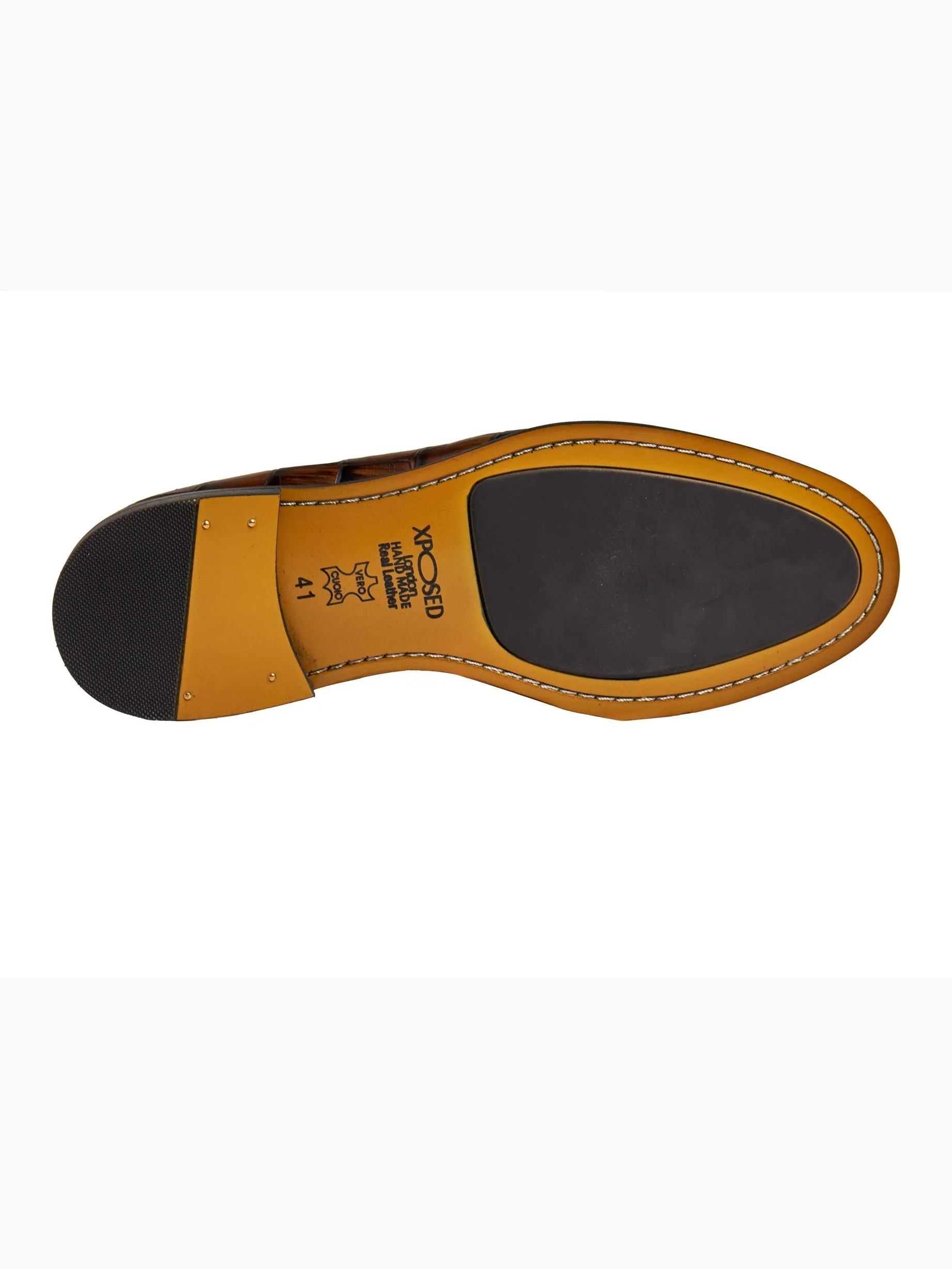 BROWN PRINTED GOLD BUCKLE LOAFERS