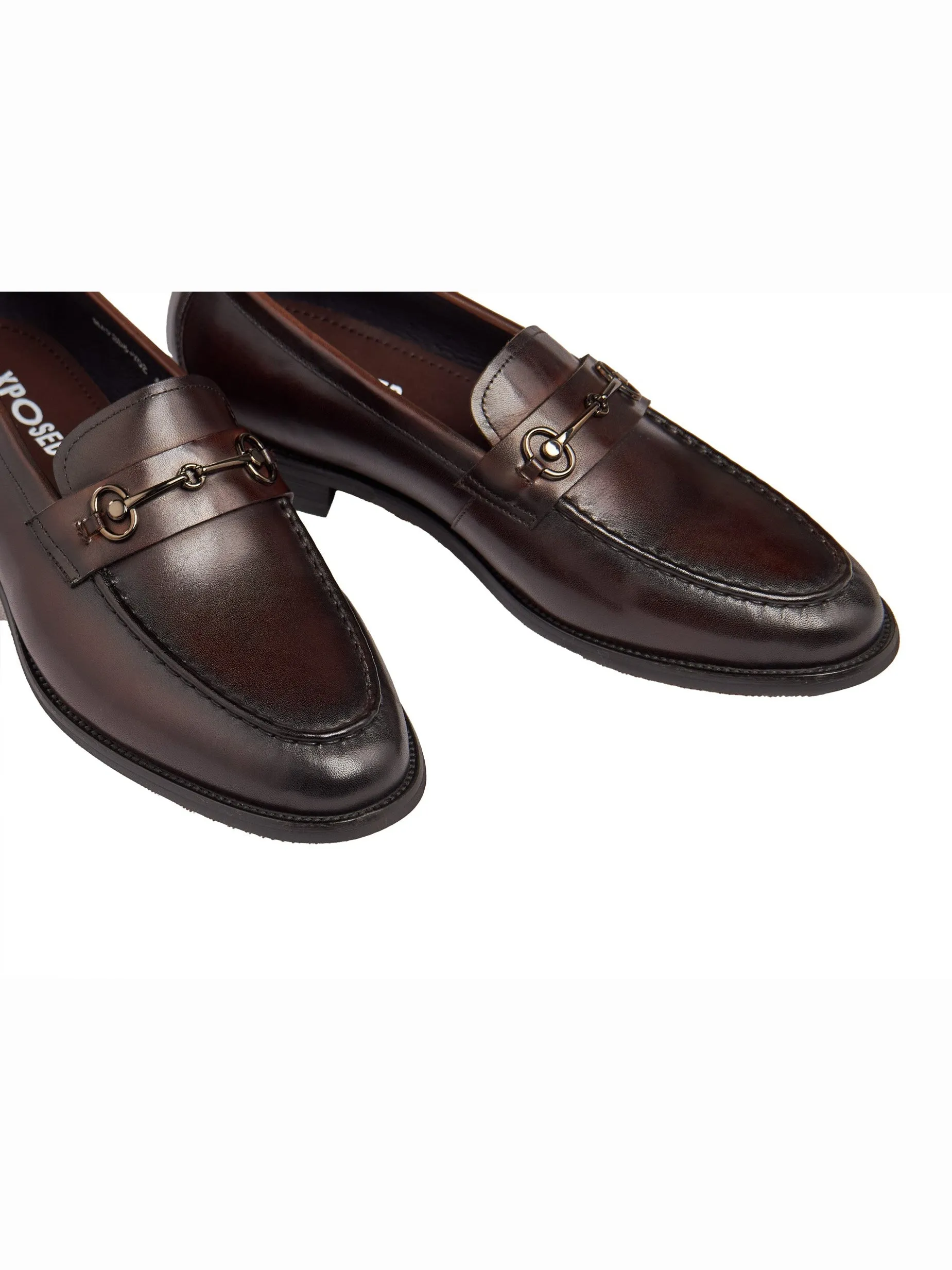 BROWN SNAFFLE BUCKLE LEATHER SHOES