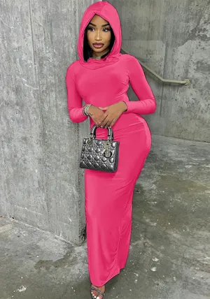 Chic Hooded Long-Sleeve Maxi Dress with Back Slit