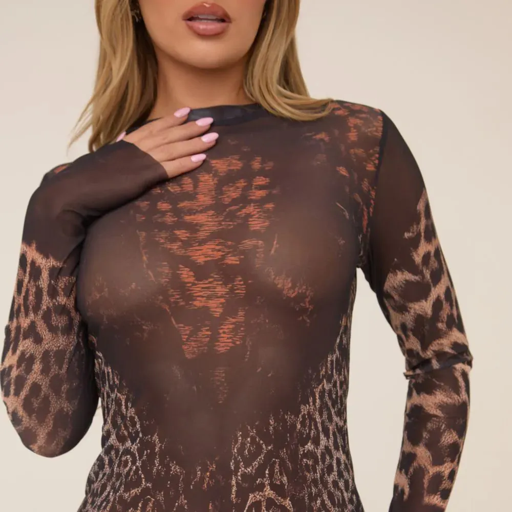 Chic Long Sleeve Leopard Dress