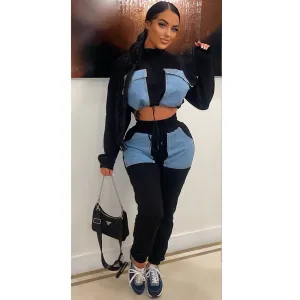 Chic Patchwork High-Collar Open-Waist Two-Piece Set