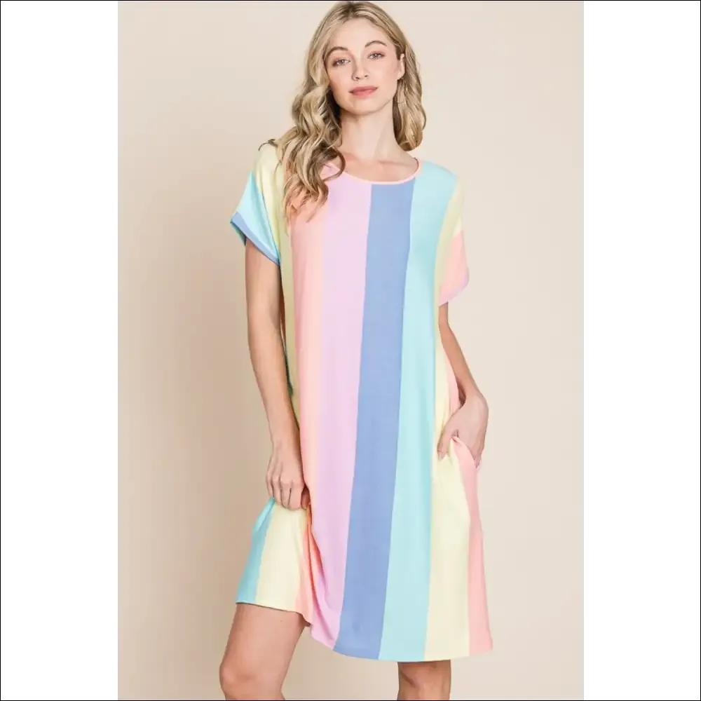 Chic Striped Short Sleeve Dress with Pockets