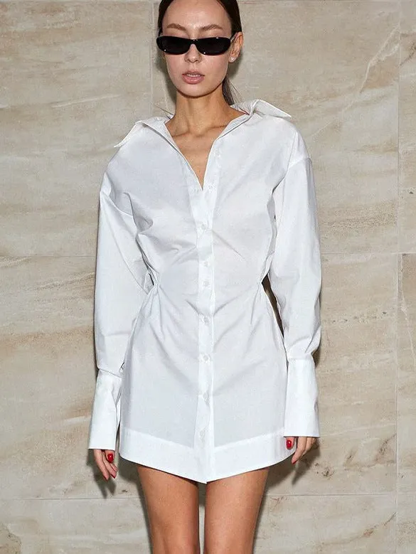 Classic Turndown Collar Shirt Dress with Timeless Appeal