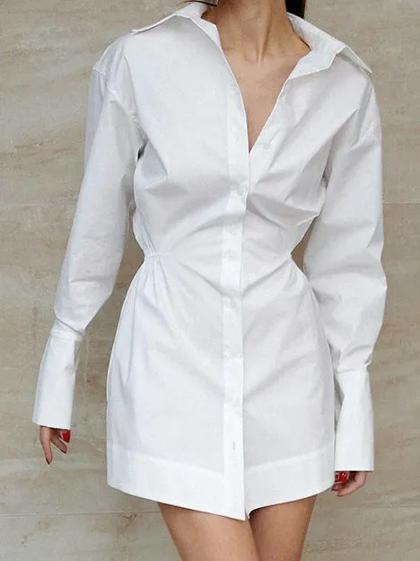 Classic Turndown Collar Shirt Dress with Timeless Appeal