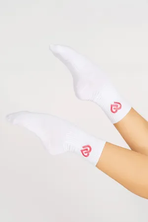 Claudia Dean World Crew Socks - White   Hot Pink