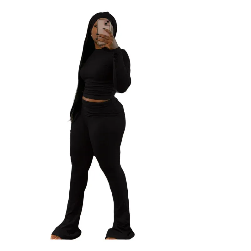 Cozy Solid Color Fitted Two-Piece Set with Matching Turban