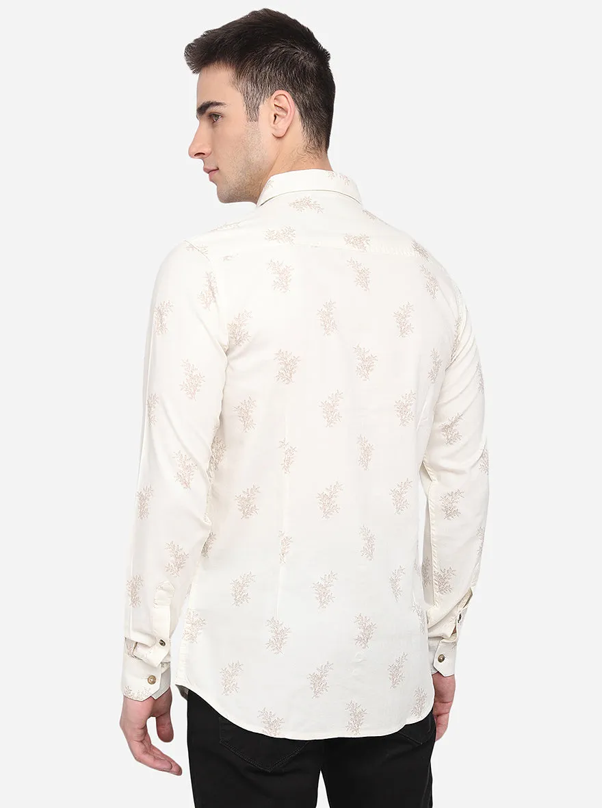 Cream Printed Slim Fit Casual Shirt | JadeBlue
