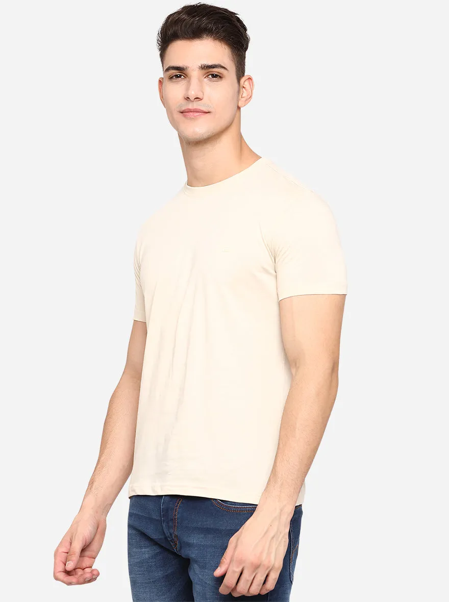 Cream Solid Slim Fit T-Shirt | JadeBlue