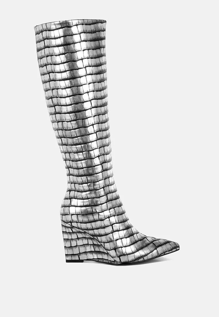 Croco Metallic Long Boots By RAG