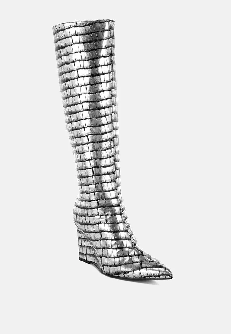 Croco Metallic Long Boots By RAG