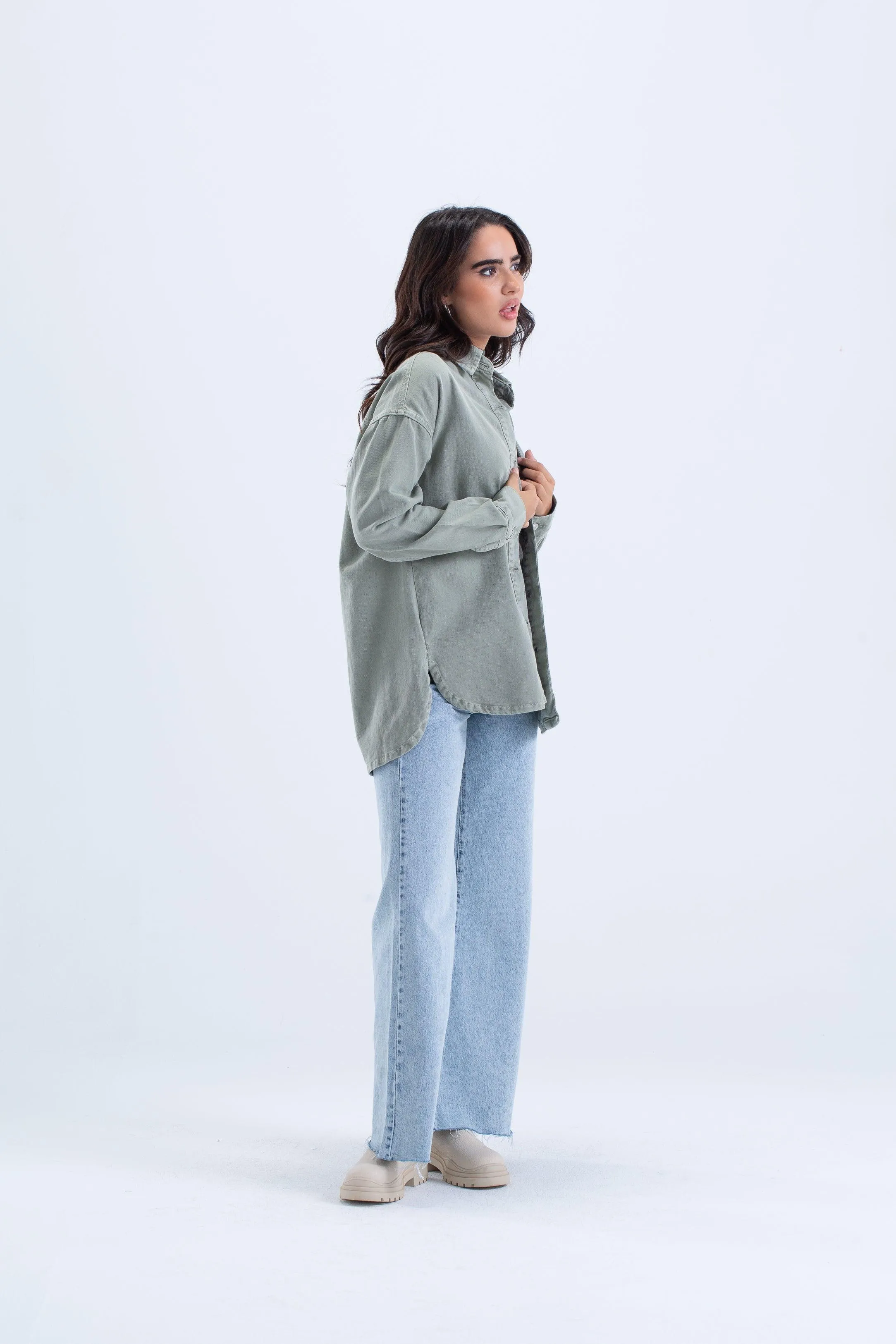 Curved Hem Denim Shirt