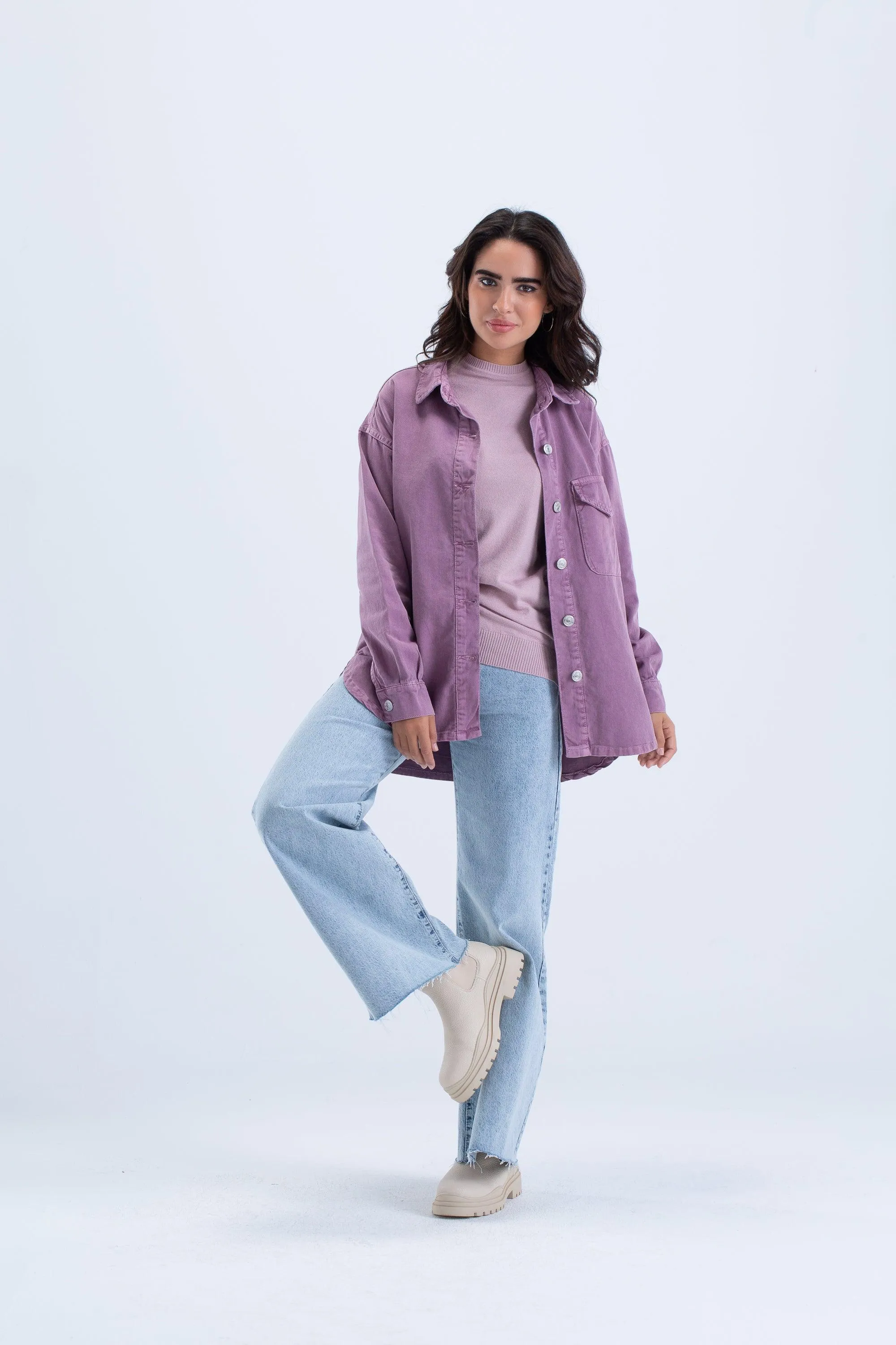 Curved Hem Denim Shirt