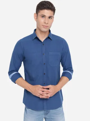 Dark Blue Solid Slim Fit Semi Casual Shirt | JadeBlue