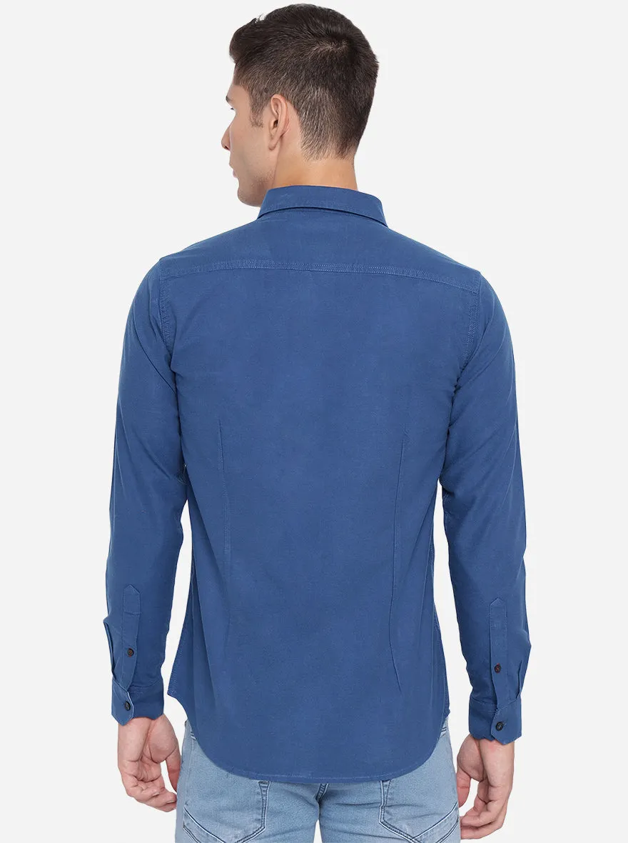 Dark Blue Solid Slim Fit Semi Casual Shirt | JadeBlue