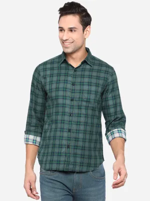 Dark Green Checked Slim Fit Semi Casual Shirt | Greenfibre