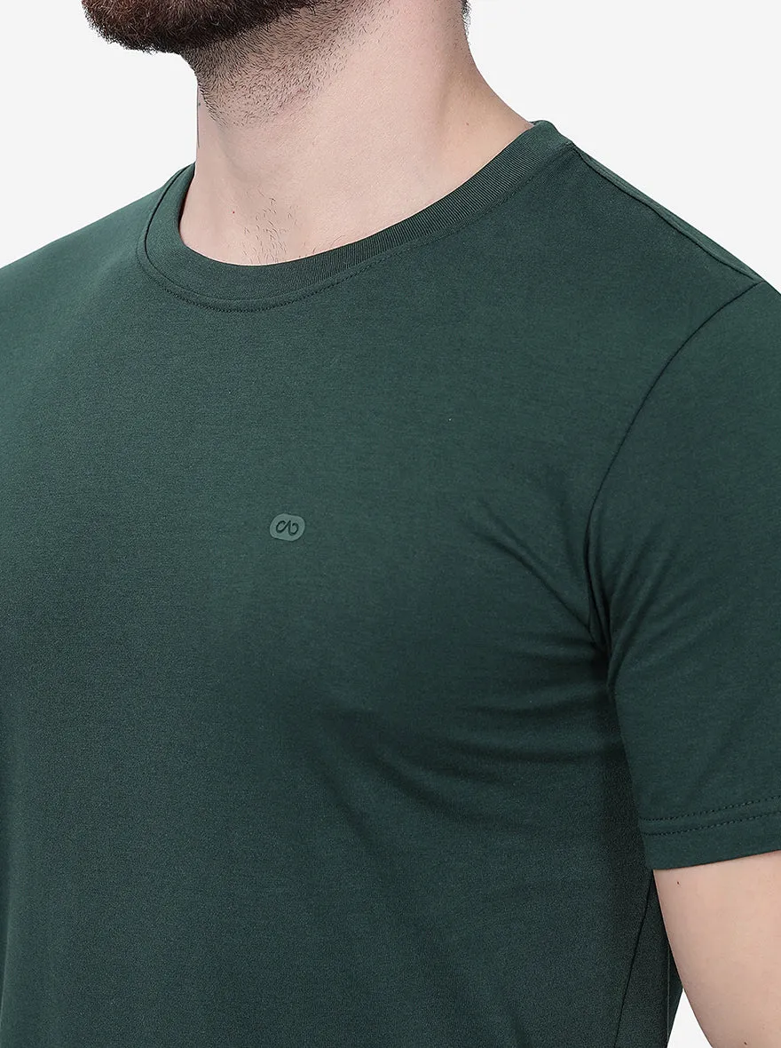 Dark Green Solid Slim Fit T-Shirt | JadeBlue