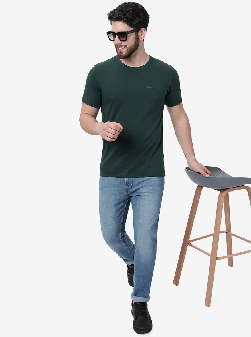 Dark Green Solid Slim Fit T-Shirt | JadeBlue