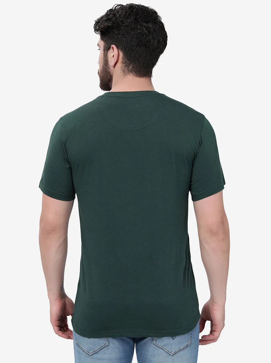 Dark Green Solid Slim Fit T-Shirt | JadeBlue