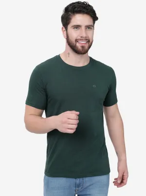 Dark Green Solid Slim Fit T-Shirt | JadeBlue