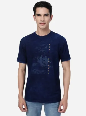 Denim Blue Printed Slim Fit T-Shirt | JadeBlue
