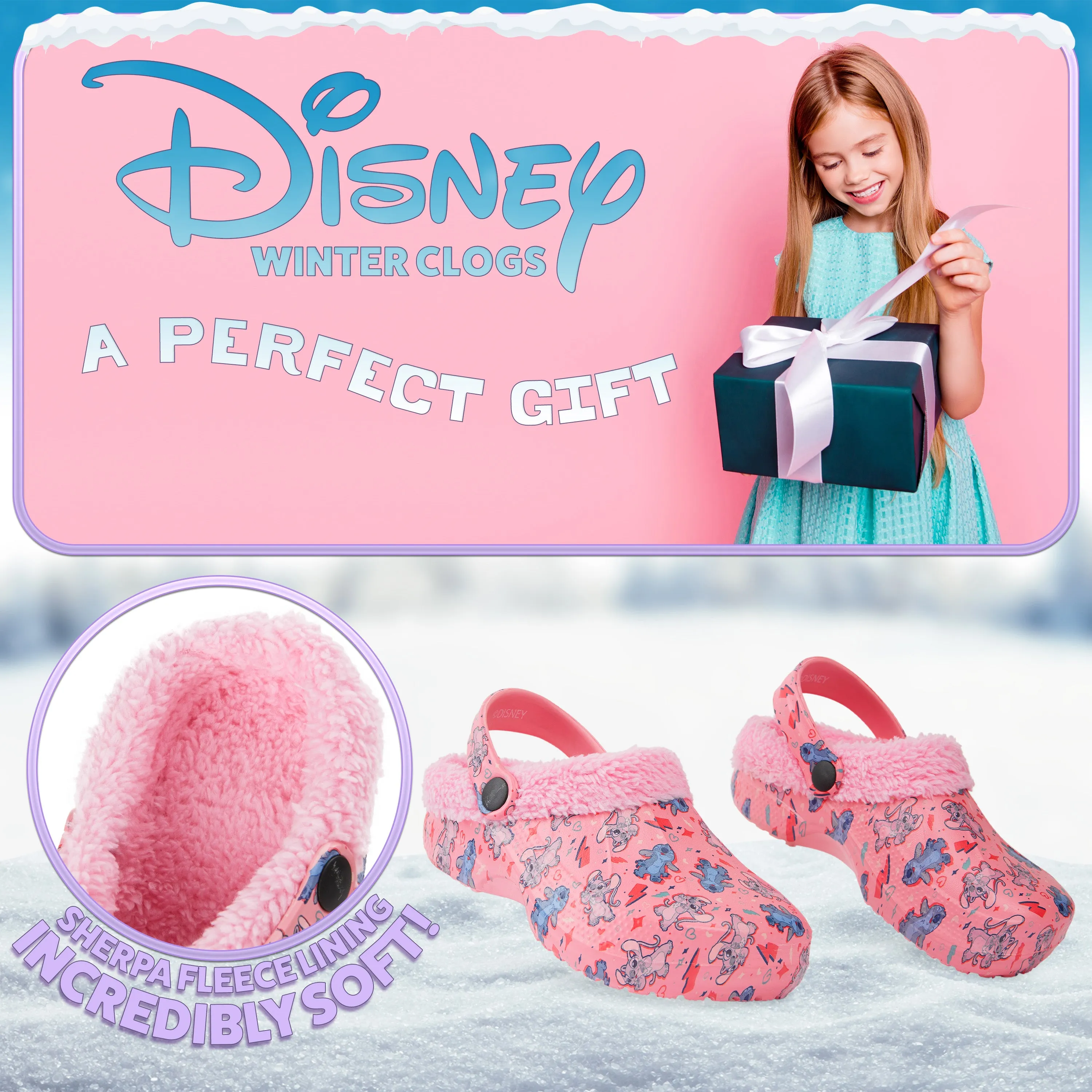 Disney Stitch Winter Clogs Fleece Lining & Removable Charms, Kids Garden Shoes Slip On