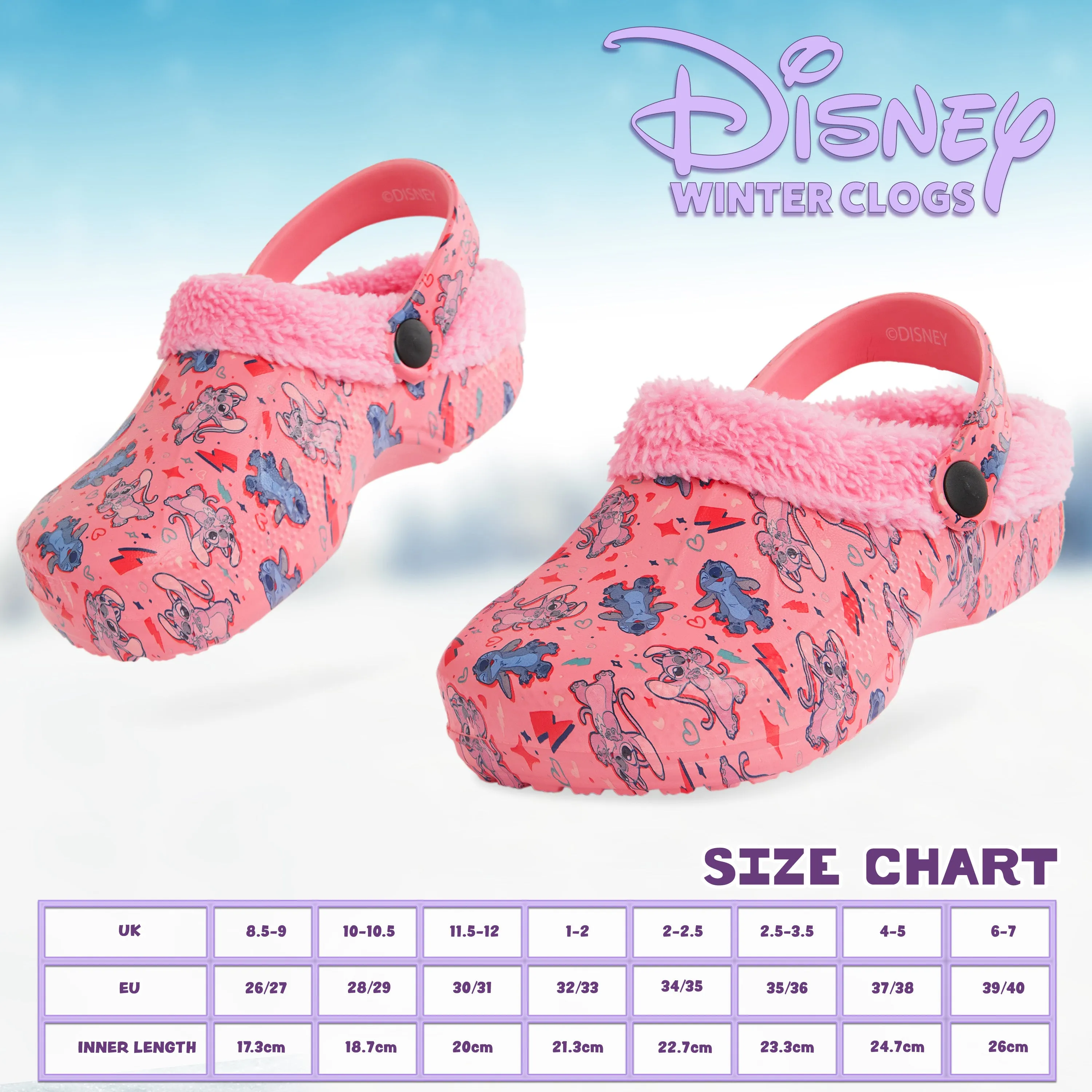 Disney Stitch Winter Clogs Fleece Lining & Removable Charms, Kids Garden Shoes Slip On