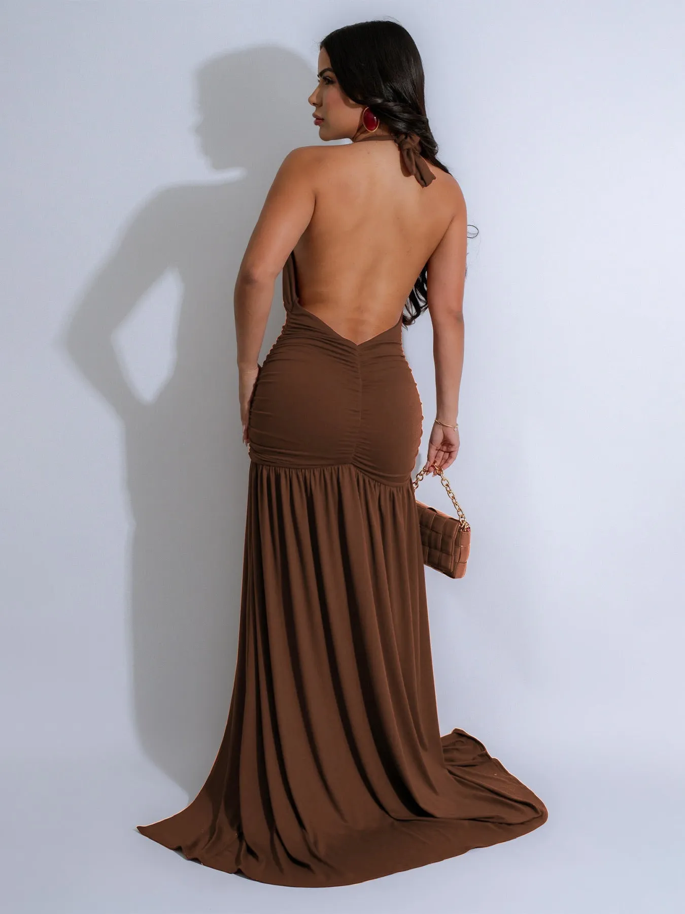 Dramatic Deep V Halter Gown with High Slit for Show-Stopping Elegance