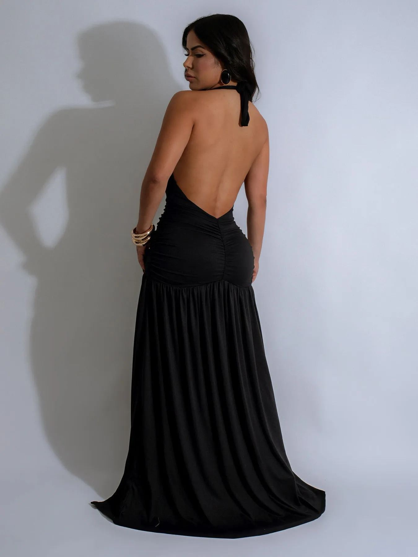 Dramatic Deep V Halter Gown with High Slit for Show-Stopping Elegance