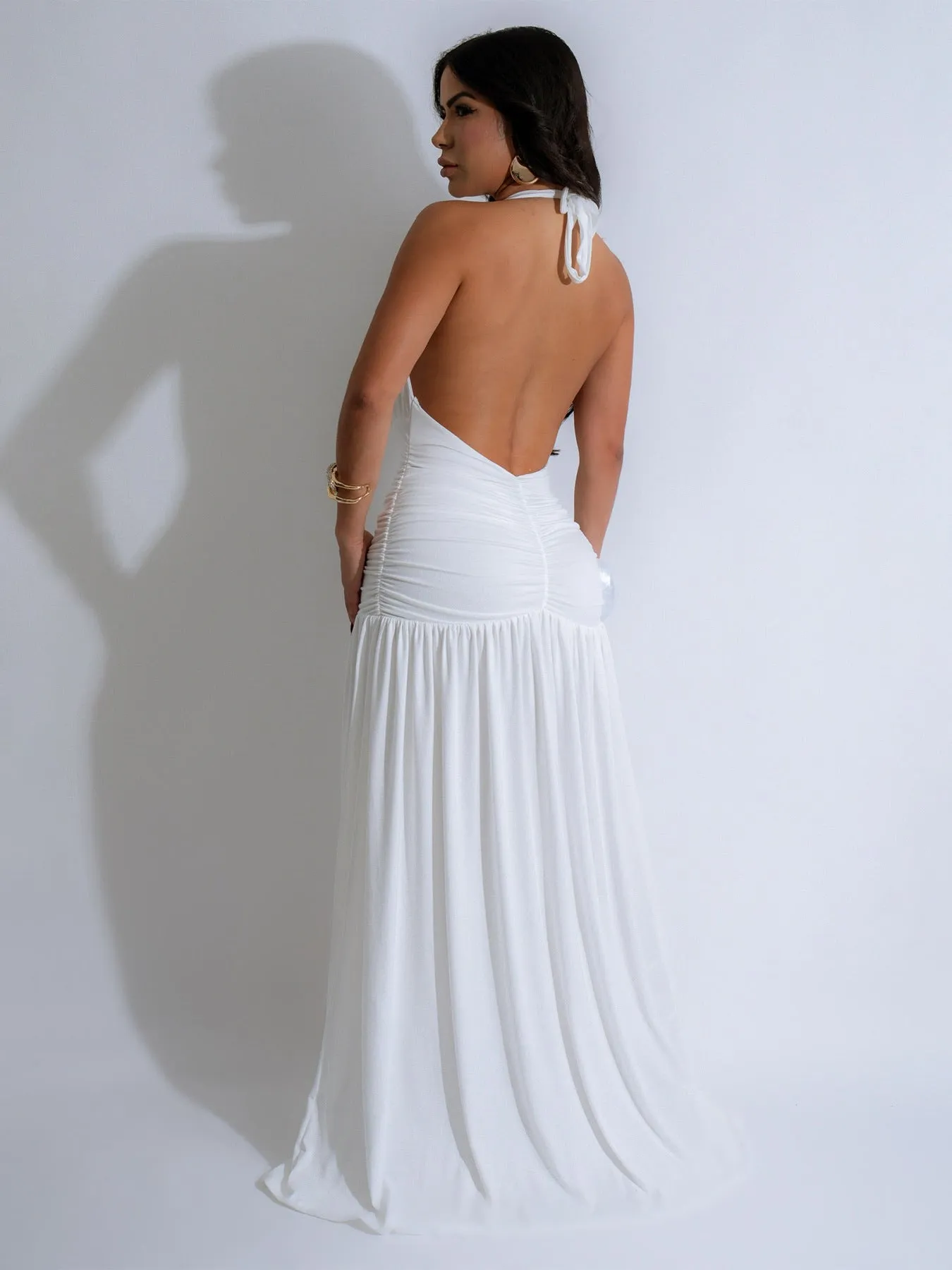 Dramatic Deep V Halter Gown with High Slit for Show-Stopping Elegance