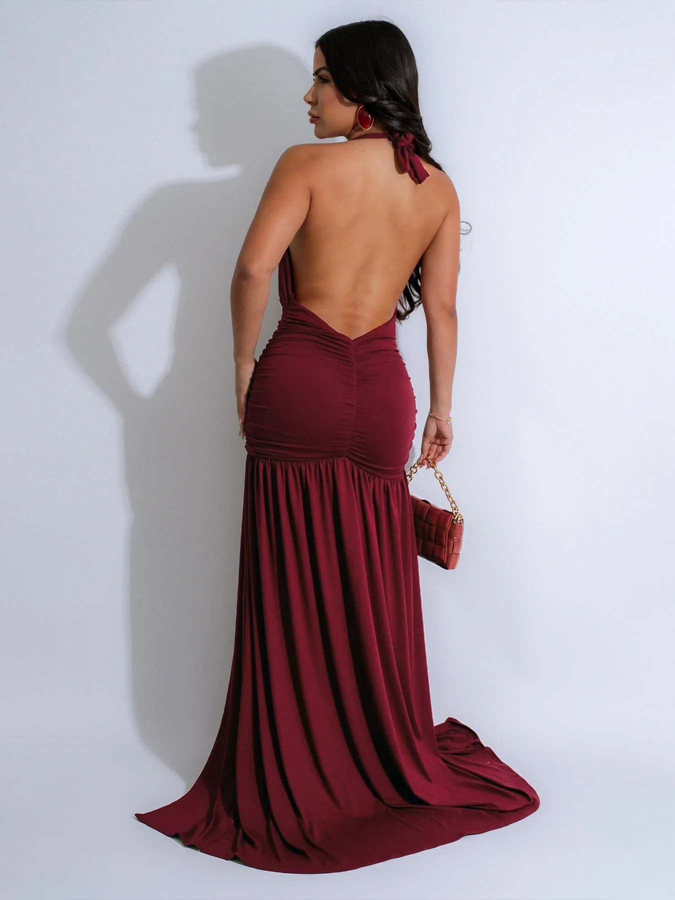 Dramatic Deep V Halter Gown with High Slit for Show-Stopping Elegance