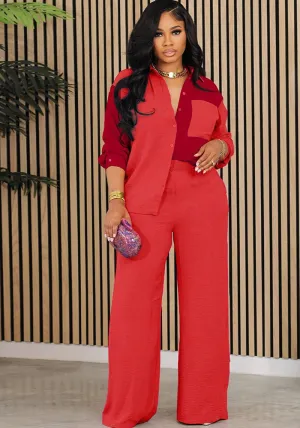 Dynamic Contrast Color Long Sleeve Shirt and Pants Two-Piece Set