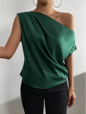 Edge Appeal One-Shoulder Satin Draped Top