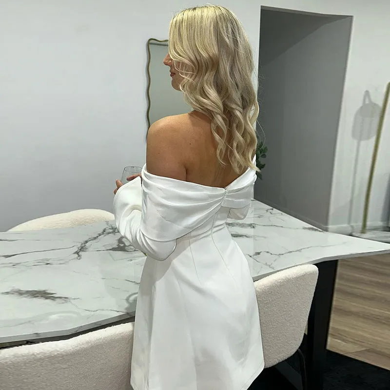 Elegant  Sexy Off-Shoulder Bell Bottom Sleeve Bodycon Dress for a Stunning and Feminine Look