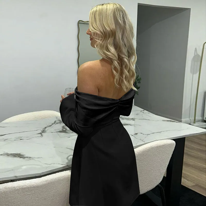 Elegant  Sexy Off-Shoulder Bell Bottom Sleeve Bodycon Dress for a Stunning and Feminine Look