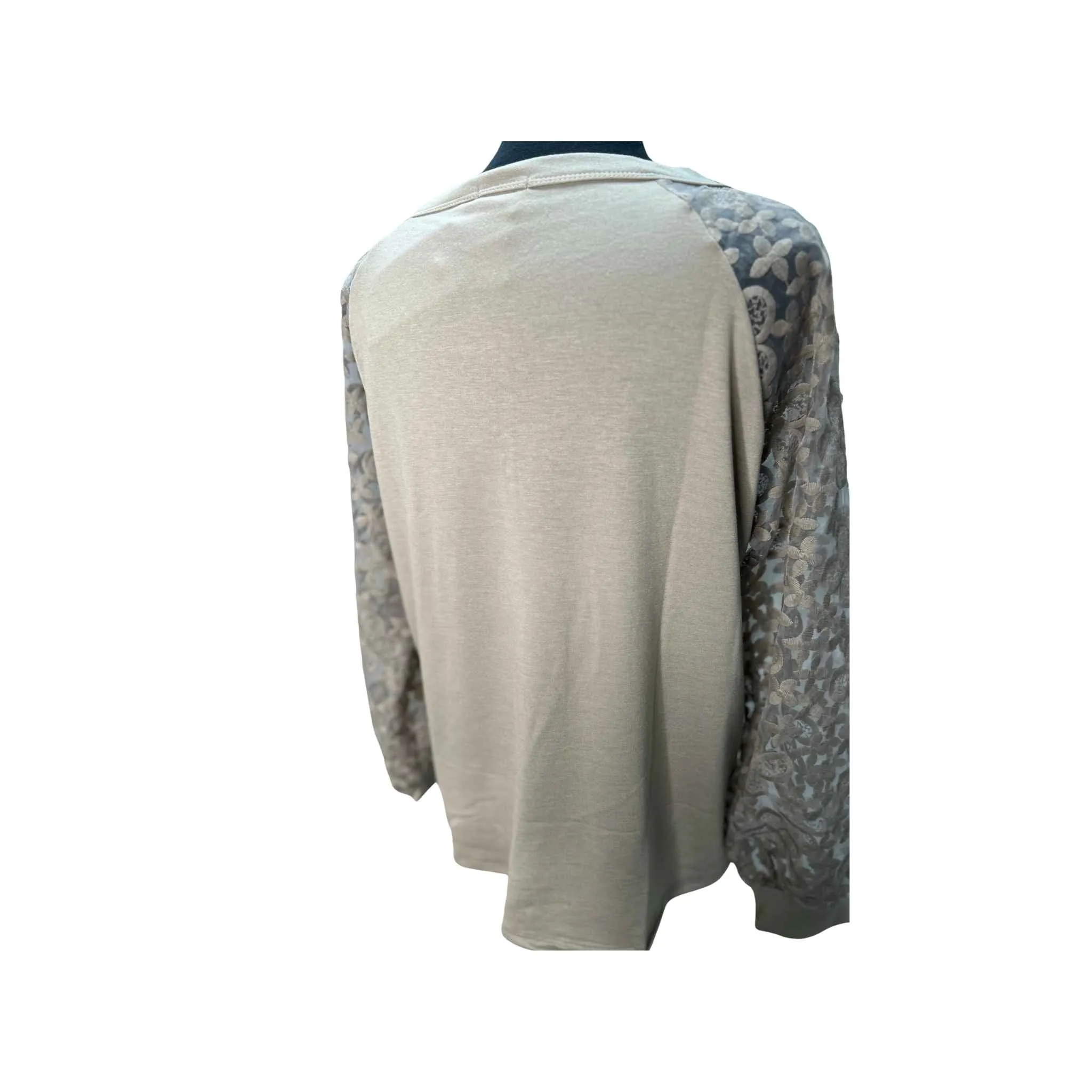 French Terry Henley Top With Organza Sleeves