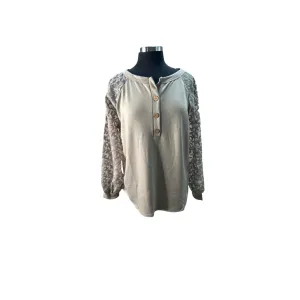 French Terry Henley Top With Organza Sleeves